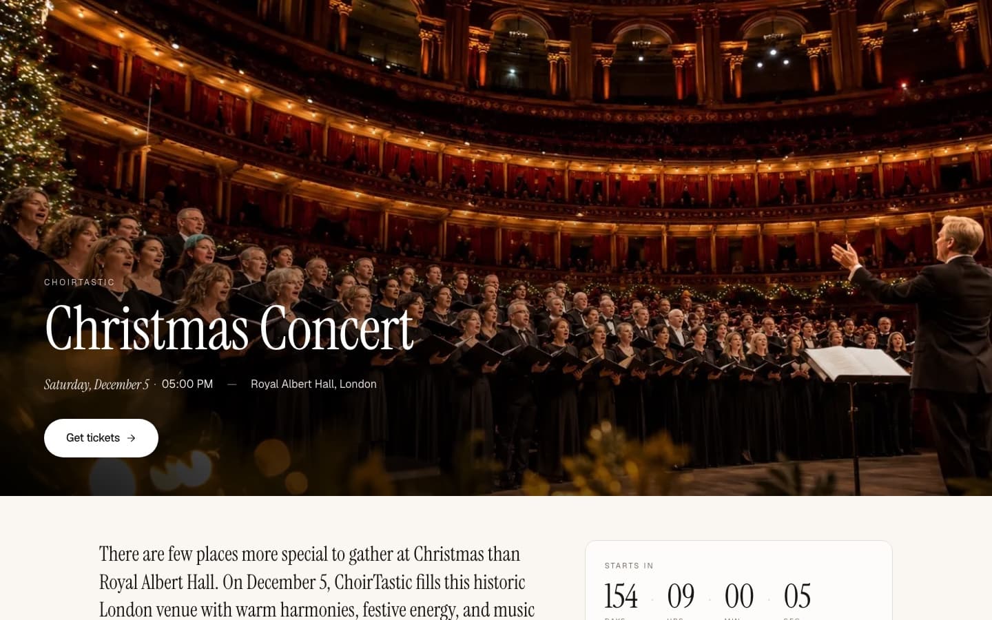 The public event page for a Christmas concert