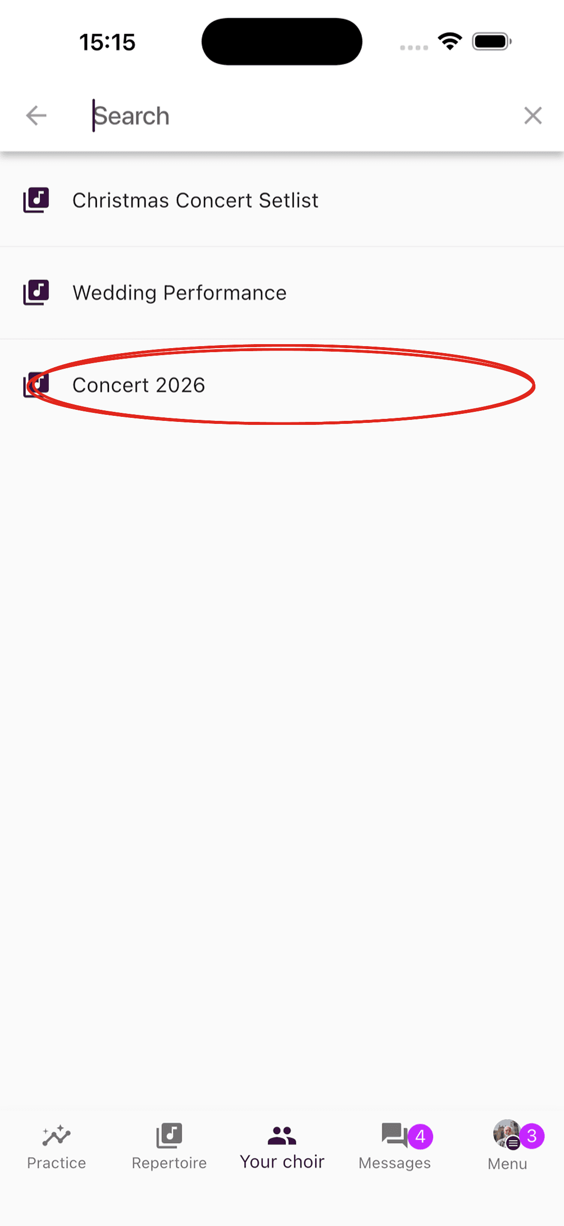 Choosing a set list for an event