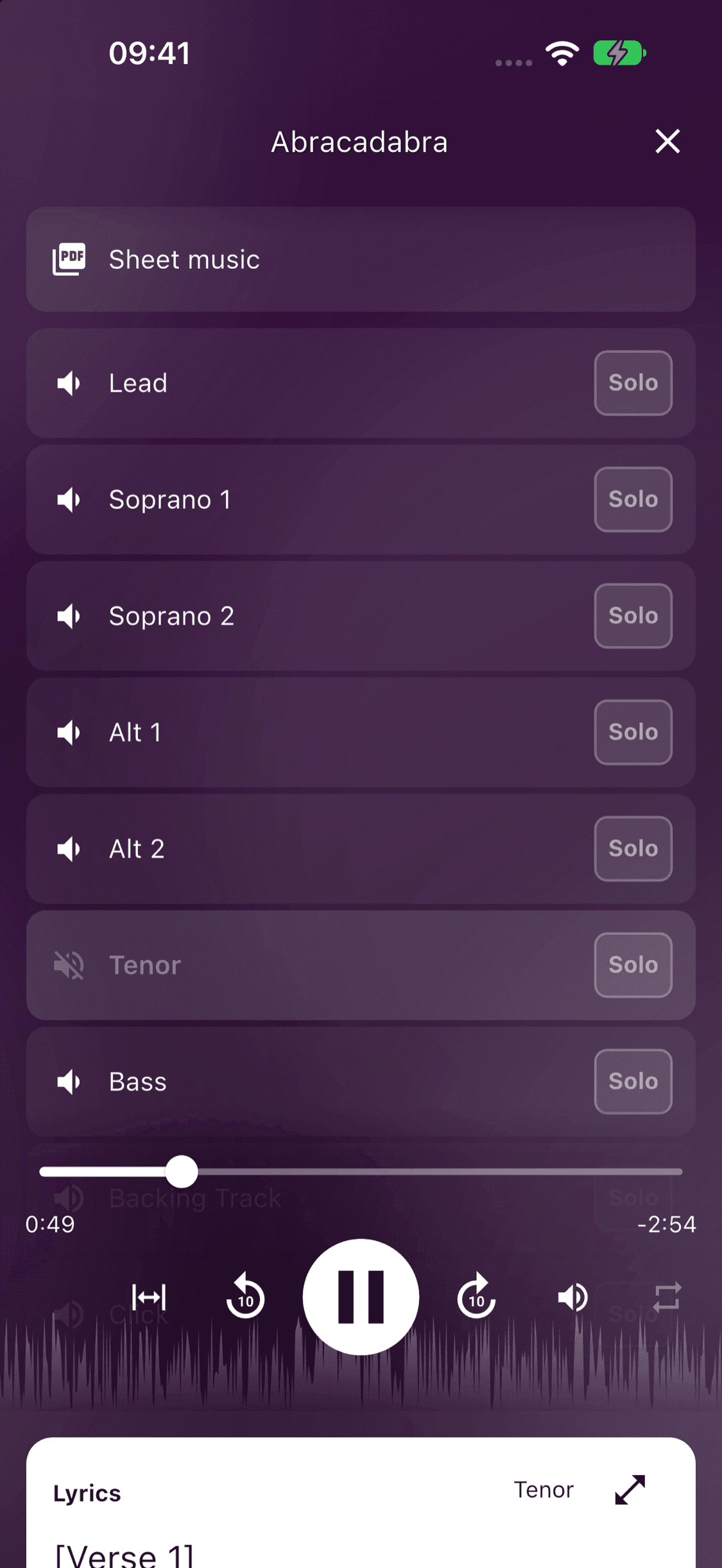 A muted voice part while the other parts play